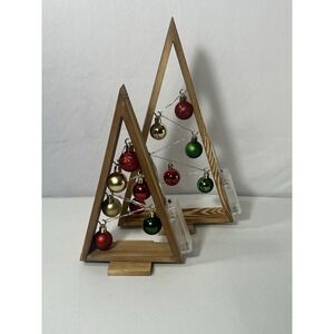 2 Pack Wooden‎ Christmas Tabletop Tree with Lights and Balls  Green And Red